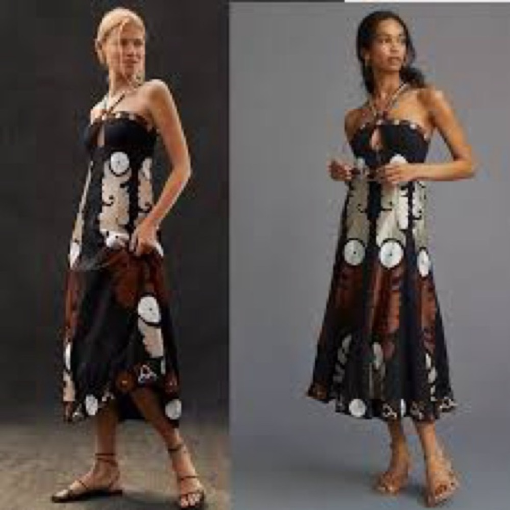 Anthropologie Black and Brown Midi Dress